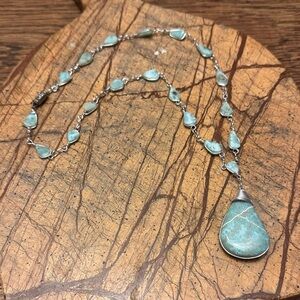 Amazonite necklace 18 inches with pendant healing sea energy blue silver NWOT